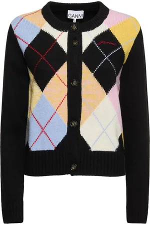 Ganni Cardigan Harlequin In Misto Lana