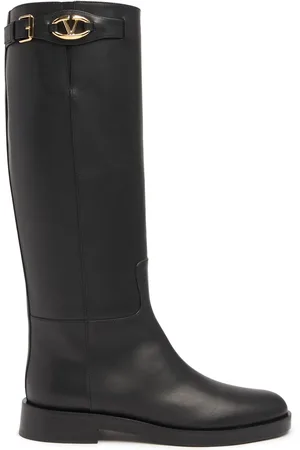 VALENTINO GARAVANI Stivali Alti In Pelle Con Vlogo 30mm