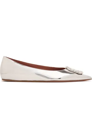 Amina Muaddi Ballerine Camelia In Pelle Specchiata 5mm