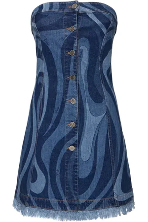 Puccini Vestito Mini Marmo In Denim Stretch Stampato