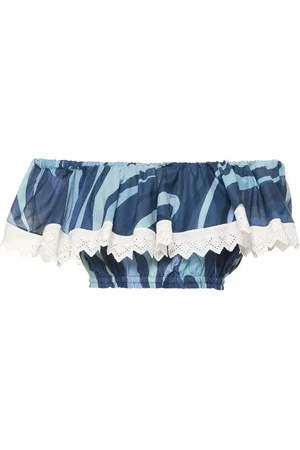 Puccini Crop Top In Mussola Di Cotone Stampata