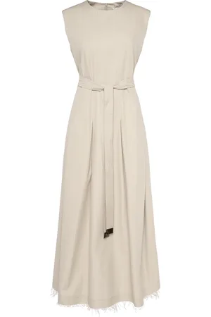 Max Mara Vestito Midi Amina In Twill Di Cotone Con Cintura