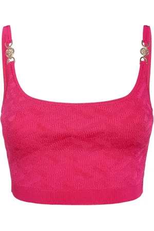 VERSACE Crop Top In Maglia Di Viscosa / Logo Jacquard