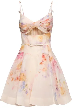 ZIMMERMANN Vestito Mini Crush In Seta E Lino Stampato