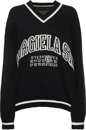 Maison Margiela Maglia Distressed Jacquard Con Logo E Scollo A V