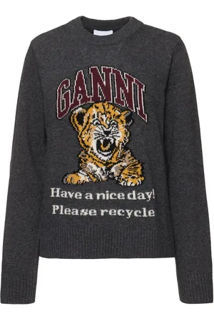 Ganni Maglia In Misto Lana Con Grafica
