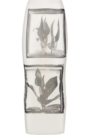Jean Paul Gaultier Gonna Lunga Flowers Cadres In Mesh Stampata