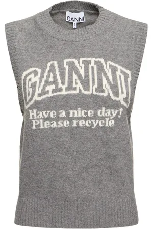 Ganni Gilet In Misto Lana Con Logo
