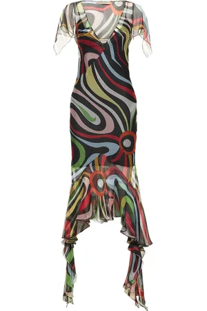 Puccini Vestito Midi Marmo In Chiffon Stampato