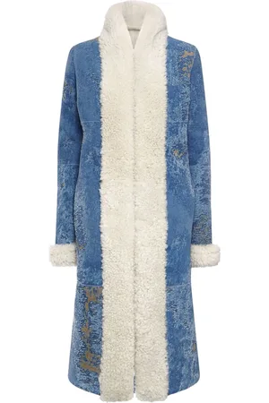 Dolce & Gabbana Cappotto Midi In Shearling Effetto Denim
