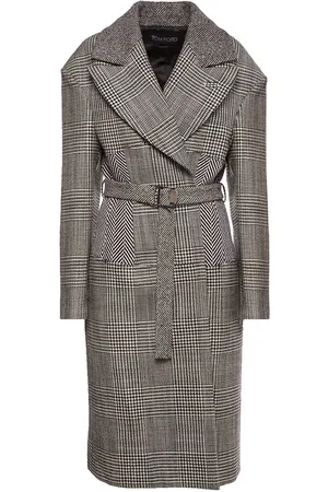 Tom Ford Cappotto Midi In Lana Principe Di Galles / Cintura