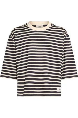 Ami T-shirt Maniche A 3/4 Oversize In Cotone A Righe