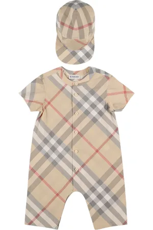 Burberry Tutina E Cuffietta In Cotone Stampa Check