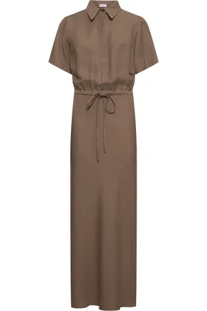 Brunello Cucinelli Vestito Midi In Twill Di Misto Lino