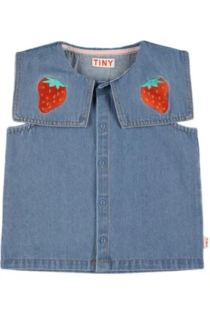 Tiny Cottons Top In Denim Di Cotone Con Ricamo
