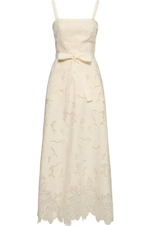 Elie saab Vestito Lungo In Misto Cotone Ricamato