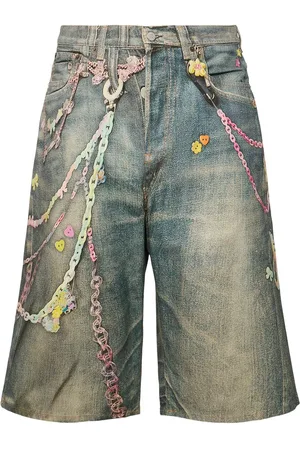 Acne Studios Shorts Judda Tlo Kawaii Keychains In Denim