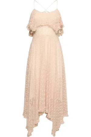 Serafini Vestito Midi In Pizzo Di Misto Cotone Drappeggiato