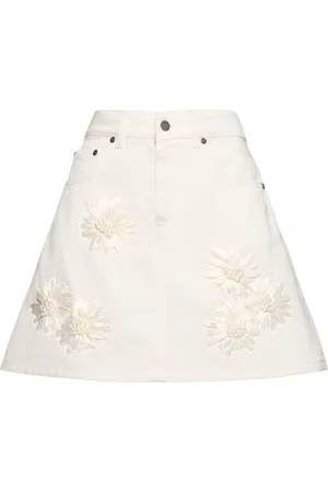 Msgm Minigonna In Denim Di Cotone Con Ricami