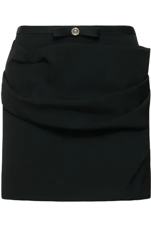 VERSACE Minigonna In Gabardina Di Lana Fluido Drappeggiato