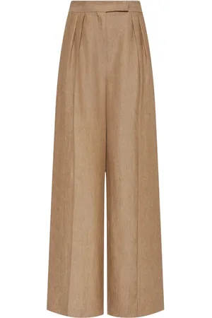Max Mara Pantaloni Ampi Rauche In Lino