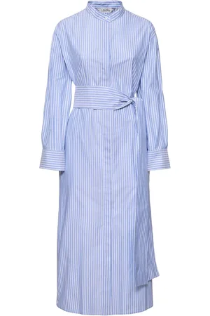 Max Mara Vestito Chemisier Celeste In Cotone Oxford