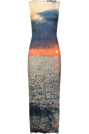 Roberto Cavalli Vestito Midi In Twill Di Seta Stampato