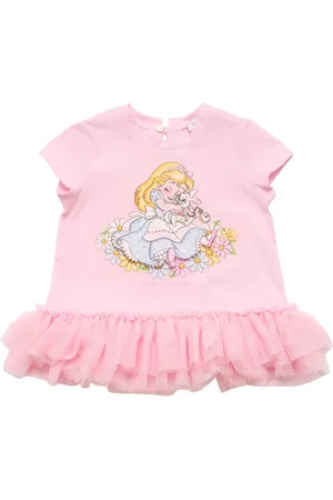 MONNALISA T-shirt In Tulle E Jersey Di Cotone Con Stampa