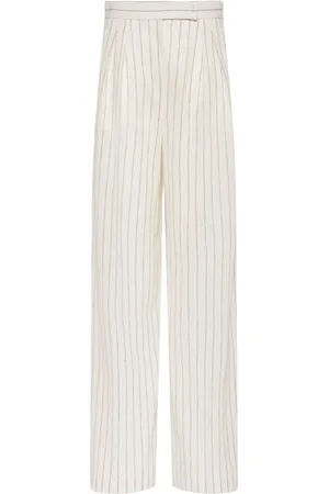 Max Mara Pantaloni Ampi Clarion In Misto Cotone A Righe