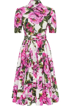 Dolce & Gabbana Vestito Midi Maniche Corte In Popeline