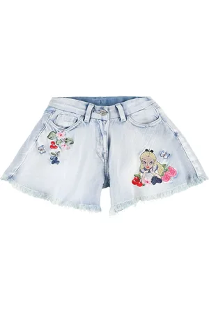 MONNALISA Shorts In Denim Con Ricami