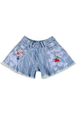 MONNALISA Shorts In Denim Con Ricami