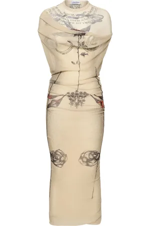 Jean Paul Gaultier Vestito Lungo A Doppio Strato In Mesh Stampato