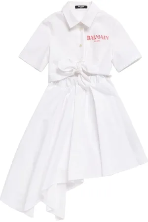Balmain Vestito In Popeline Di Cotone Con Logo