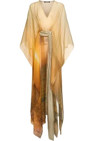 Roberto Cavalli Caftano In Chiffon Di Seta Con Stampa