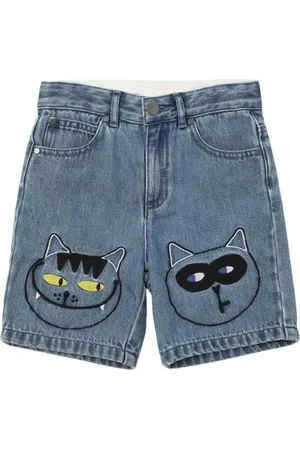 Stella McCartney Shorts In Denim Di Cotone Con Ricami