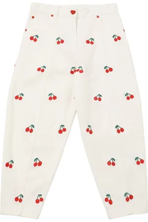 Stella McCartney Pantaloni In Gabardina Di Cotone Con Ricamo