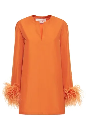VALENTINO Vestito In Micro Faille Con Piume