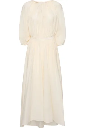 Serafini Vestito Midi In Misto Cotone Drappeggiato