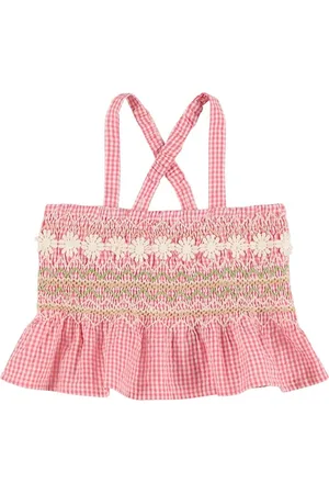 Louise Misha Top In Seersucker Di Cotone Con Ricami