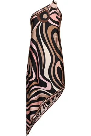 Puccini Vestito Asimmetrico In Twill Di Seta Stampata