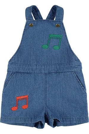 Mini Rodini Salopette In Denim Di Cotone Ricamato
