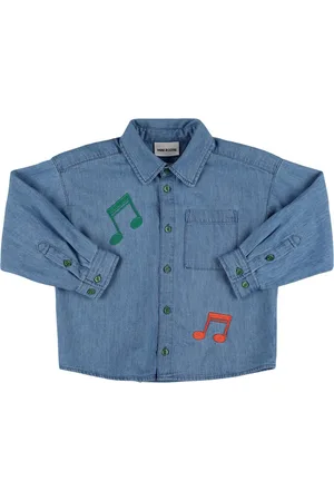 Mini Rodini Camicia In Denim Di Cotone / Ricami
