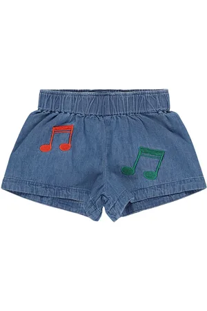 Mini Rodini Shorts In Denim Di Cotone Con Ricami