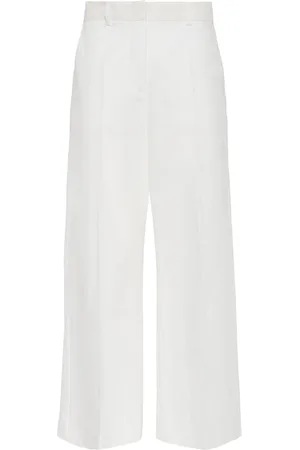Max Mara Pantaloni Larghi Zircone In Tela Di Lino E Cotone