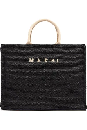 Marni Borsa Shopping Media Effetto Rafia Con Logo