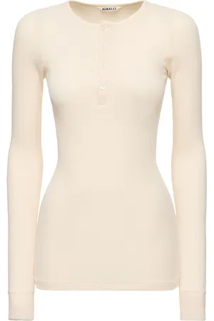 Auralee T-shirt In Cotone Con Bottoni