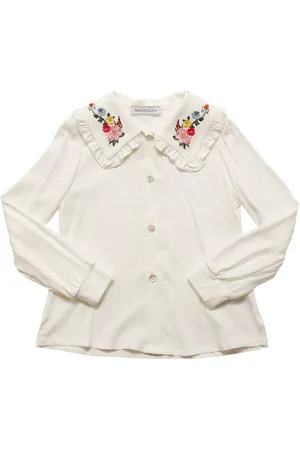 MONNALISA Camicia In Twill Di Viscosa Con Ricamo