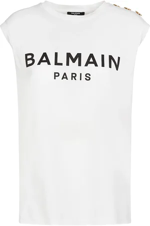 Balmain T-shirt In Cotone Con Bottoni E Stampa Logo