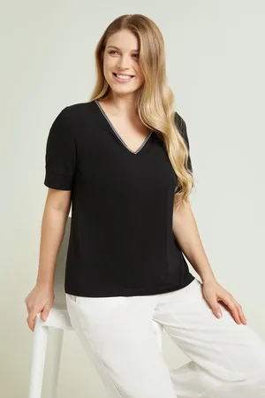 LUISA VIOLA T SHIRT CON SCOLLO A "V" RICAMATO Donna